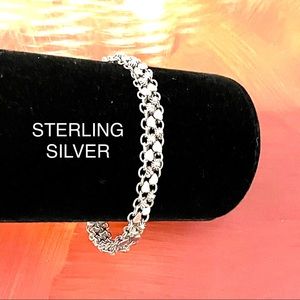 STERLING SILVER 925 BISMARK FLOWER HEART REVERSE LINK CHAIN BRACELET WOMANS